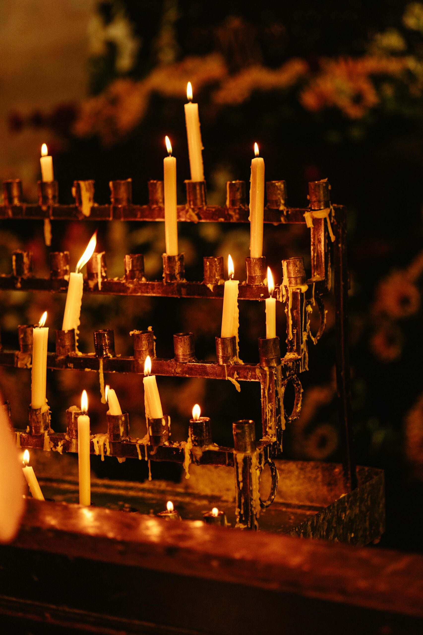 Candles in a darkened church
