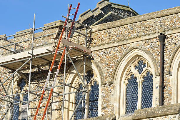 Church roof being repaired